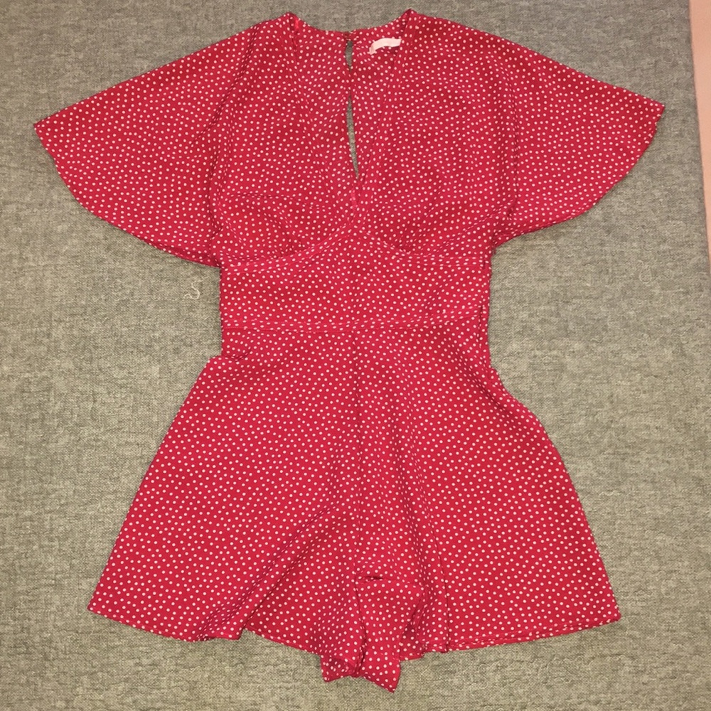 Zara Trafaluc Collection Hot Pink White Polka Dot Romper Size X Small